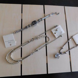 Silver Balls Necklace and two (2) Bracelets with Pierced Earrings